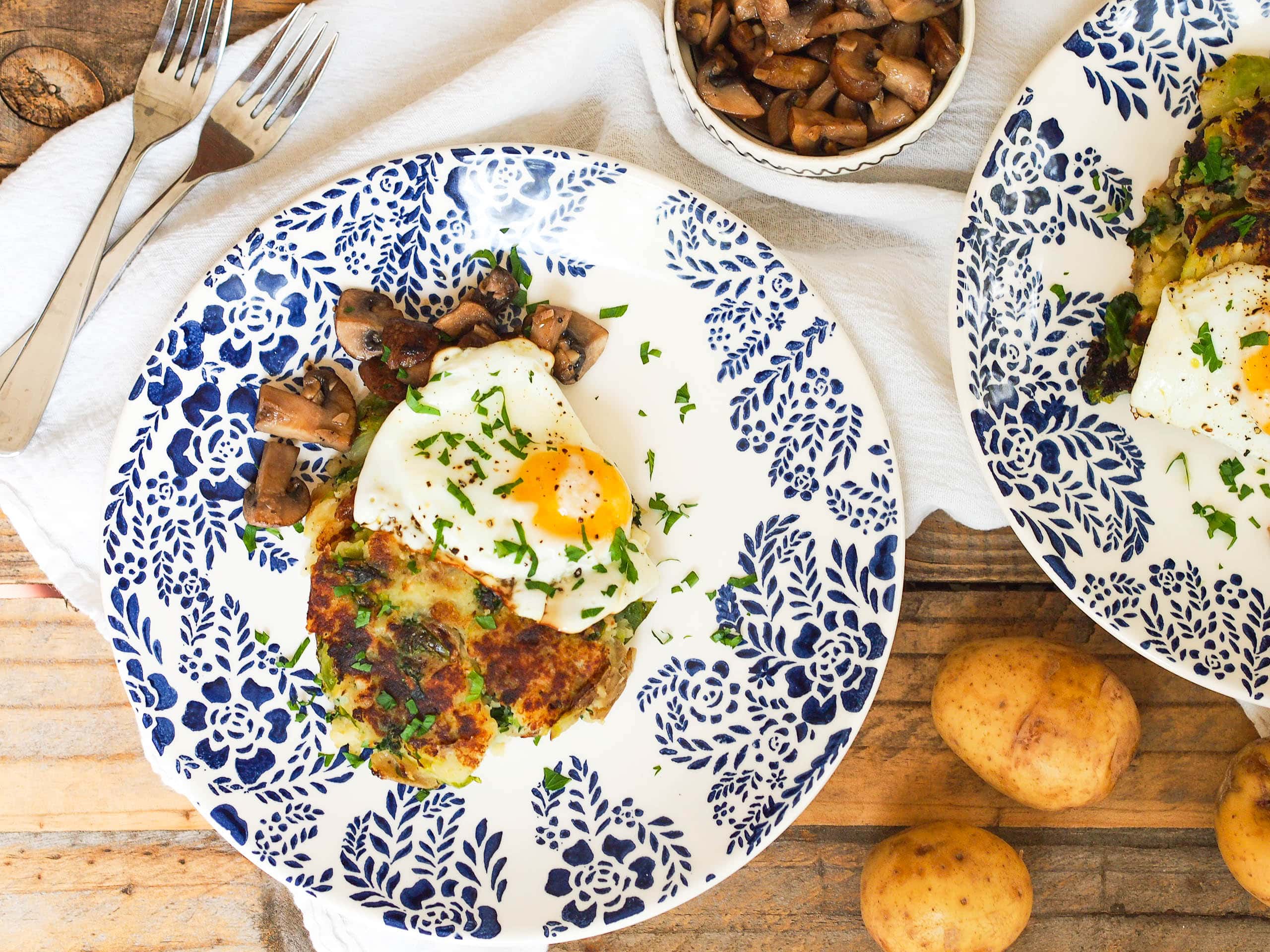 Fall Bubble & Squeak with Garlicky Mushrooms and Fried Egg