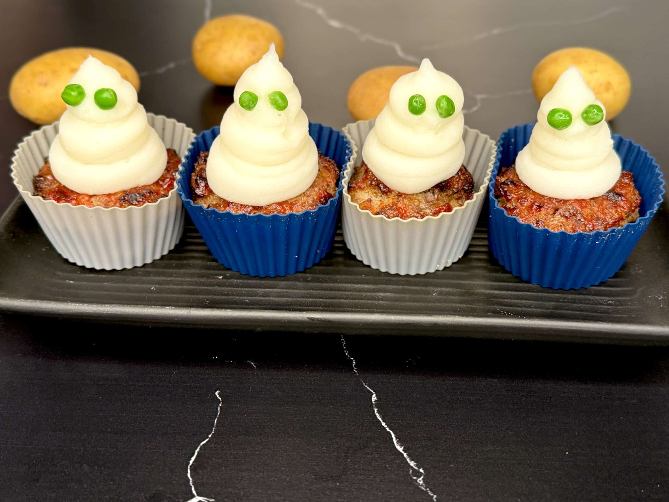 Ghostly Mashed Potato Meatloaf Cupcakes - Potato Goodness