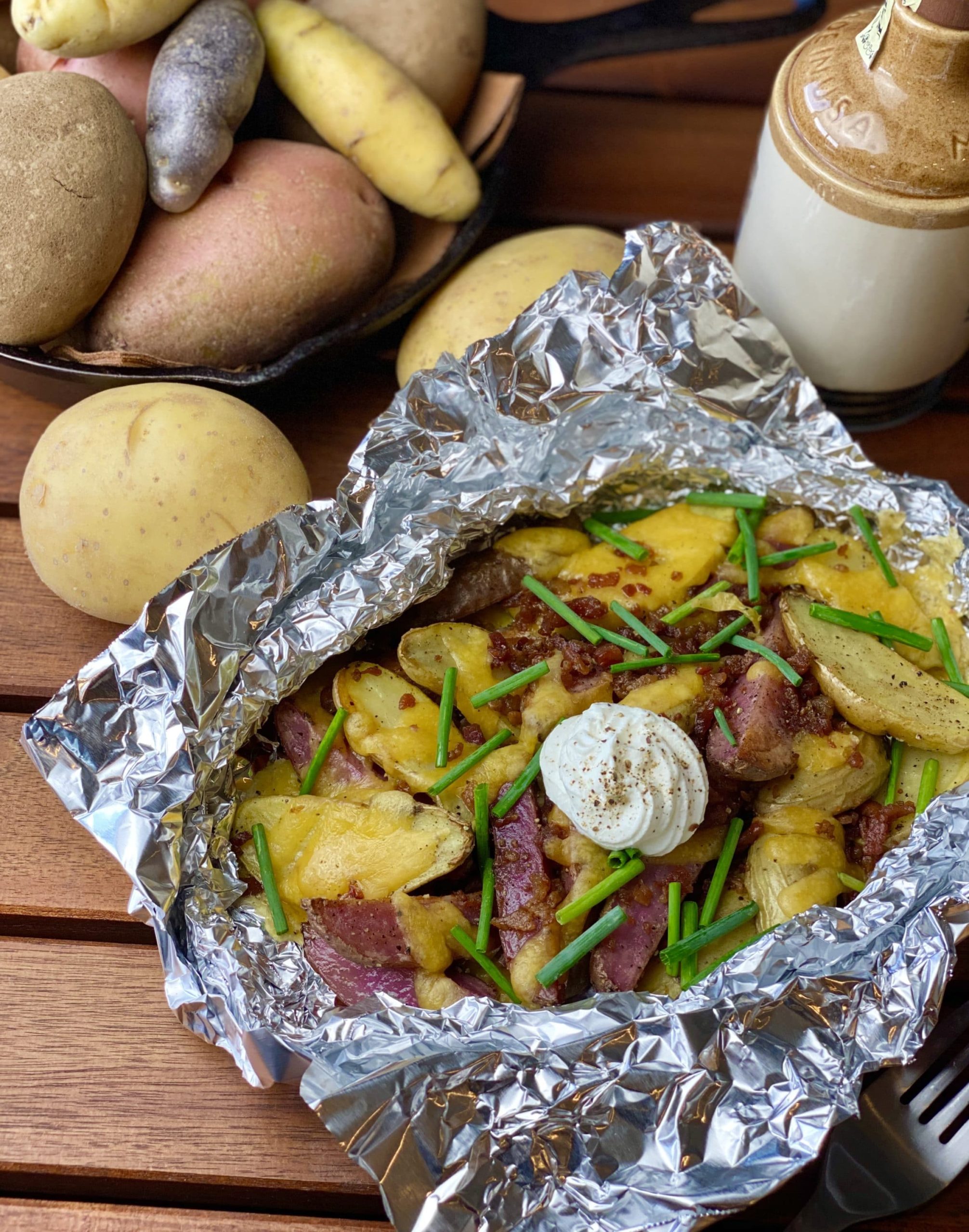 Cheesy Bacon Potato Campfire Meal | Fingerling Potato Recipe