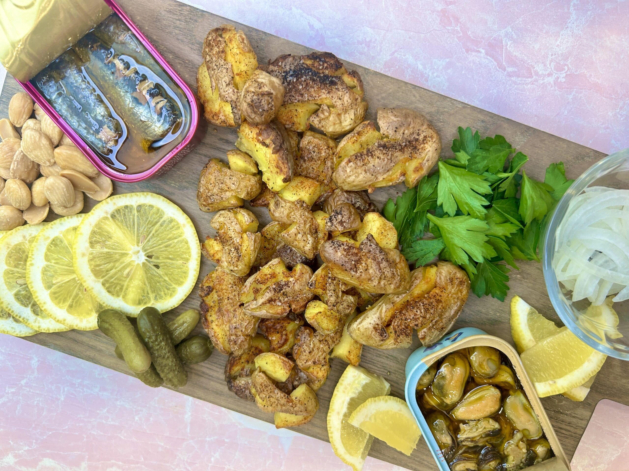 Air Fryer Tostonnes with Tinned Fish Charcuterie - Potato Goodness