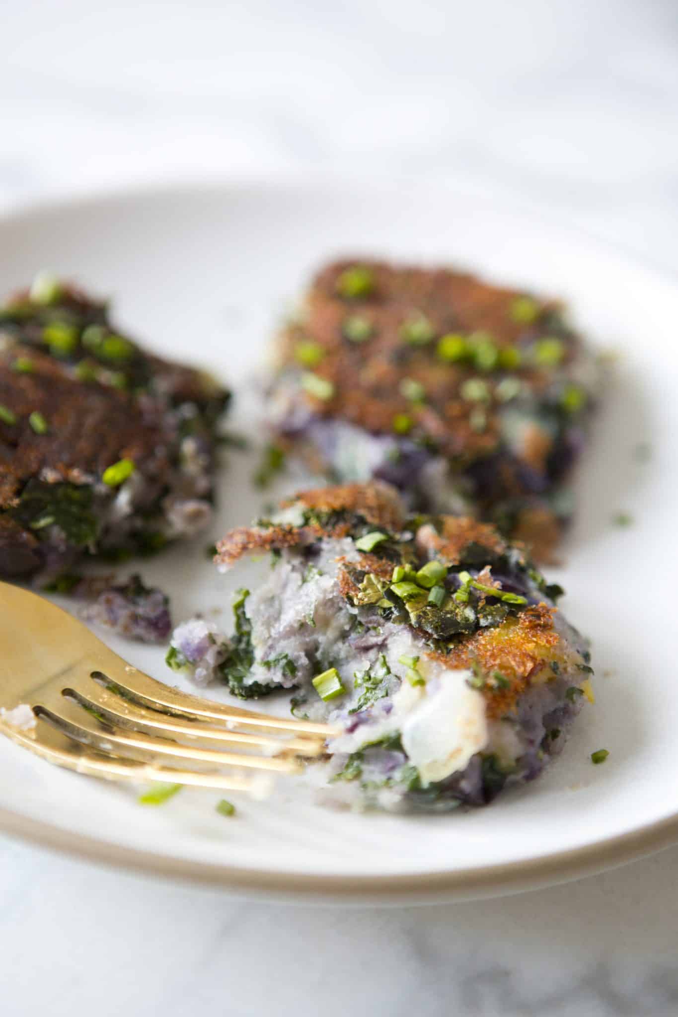 Potato Recipes | Truffle Salted Purple Potato–Kale Cakes