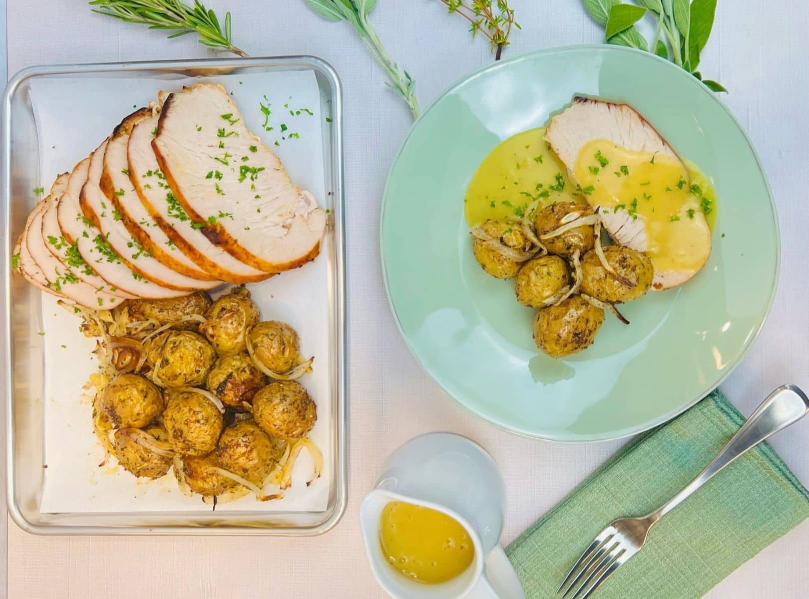 Sheet Pan Roasted Turkey and Herbed Potatoes - Potato Goodness